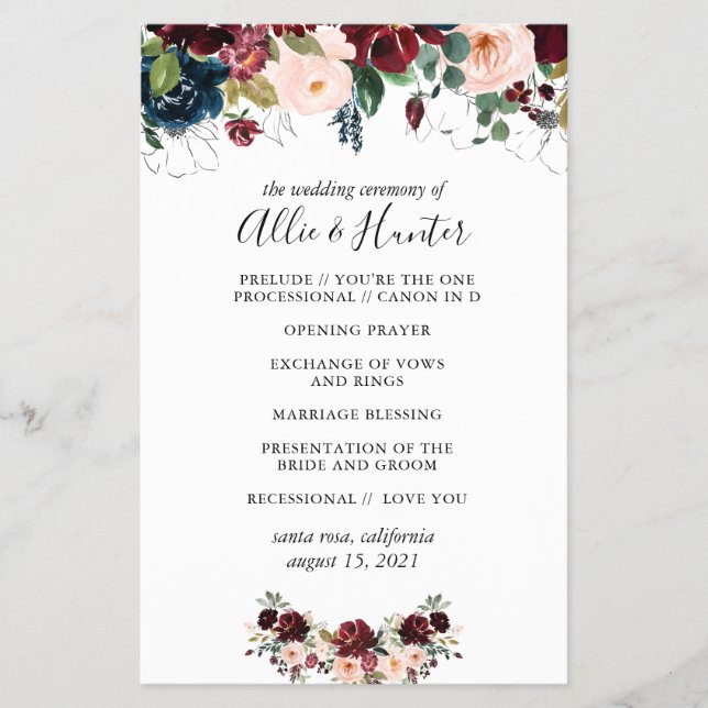 Winter Floral Wedding Program Flyer (Vorne)