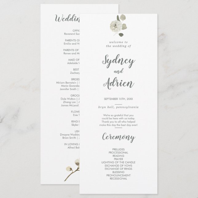 Winter Floral Wedding Program Programm (Vorne/Hinten)