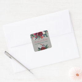 Winter Floral Weihnachten Dezember Hochzeit Quadratischer Aufkleber