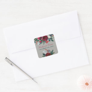 Winter Floral Weihnachten Dezember Hochzeit Quadratischer Aufkleber