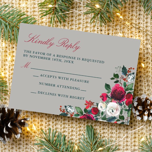 Winter Floral Weihnachten Dezember Hochzeit RSVP Karte (Von Creator hochgeladen)