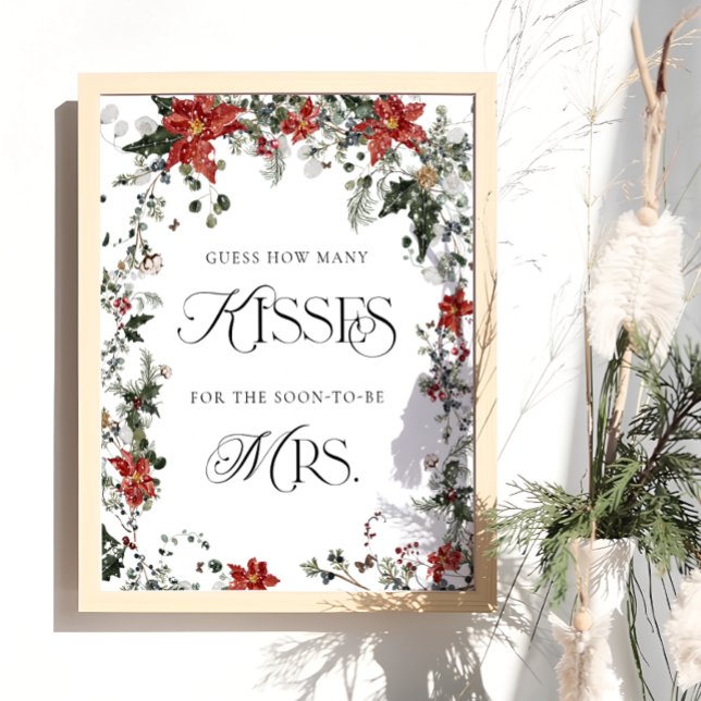 Winter Floral Wie viele Kisses Brautparty Game Poster (Von Creator hochgeladen)