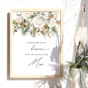 Winter Floral Wie viele Kisses Brautparty Game Poster