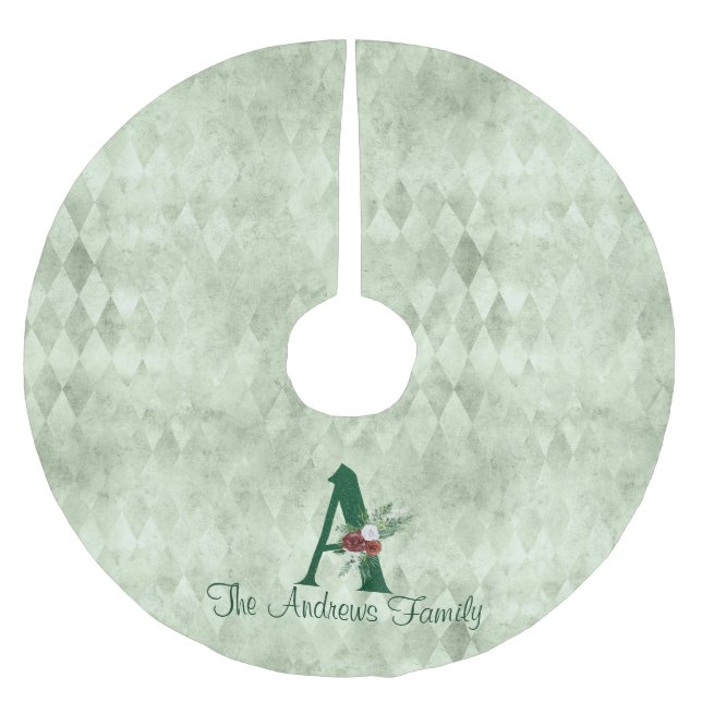 Winter florale Illustrierte Letter A Personalisier Polyester Weihnachtsbaumdecke (Vorderseite)