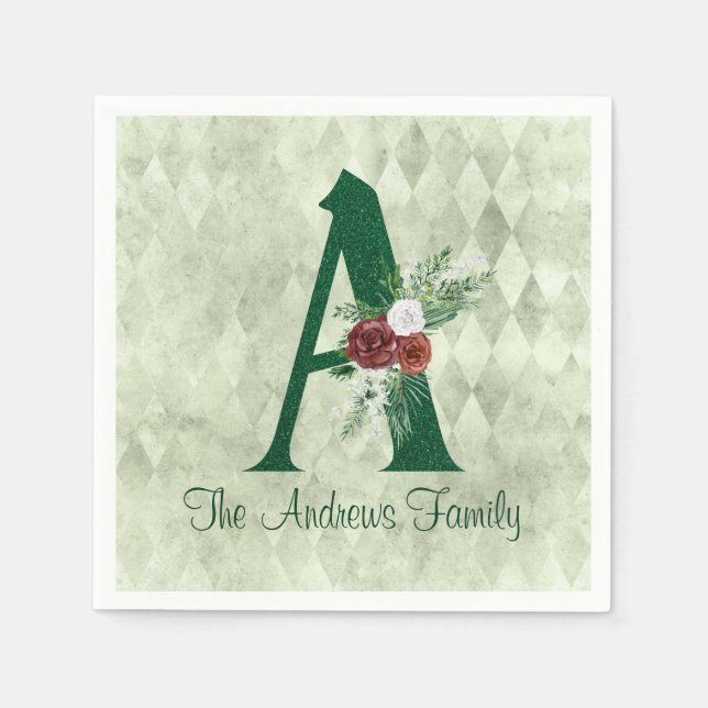 Winter florale Illustrierte Letter A Personalisier Serviette (Vorderseite)