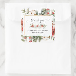 Winter florale Vegetation | Baby Dusche Gefallen Quadratischer Aufkleber