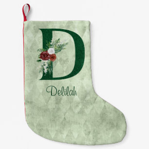 Winter floraler Illustrierter Buchstabe D Personal Kleiner Weihnachtsstrumpf