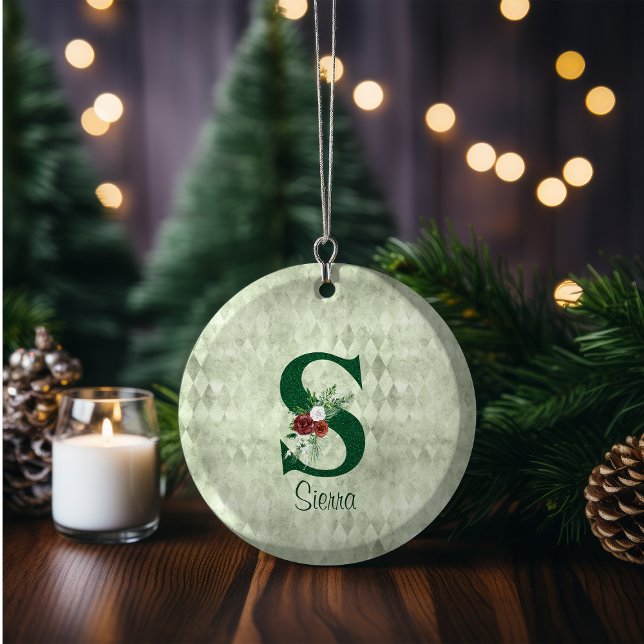 Winter floraler Illustrierter Letter S Personalisi Keramik Ornament (Von Creator hochgeladen)