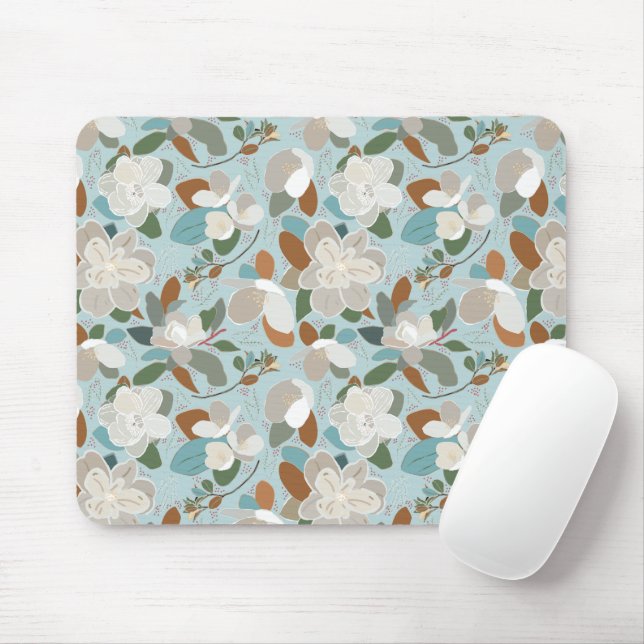 Winter Florals Blue Gray Mousepad (Mit Mouse)
