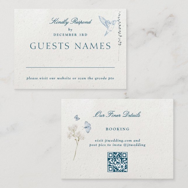 Winter Florals Classic Wedding QR CODE UAWG Mitteilungskarte (Vorne/Hinten)