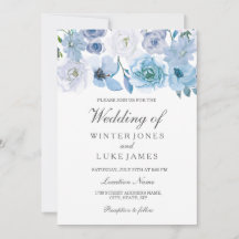 Winter Florals: Elegant Blue White Wedding Einladu