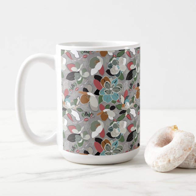 Winter Florals Gray Black Kaffeetasse (Mit Donut)
