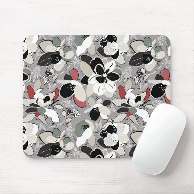 Winter Florals Gray Black Mousepad (Mit Mouse)