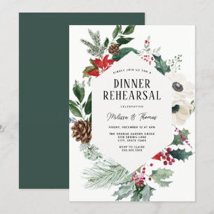 Winter Florals Grüne Hochzeitsessen Probe Einladung