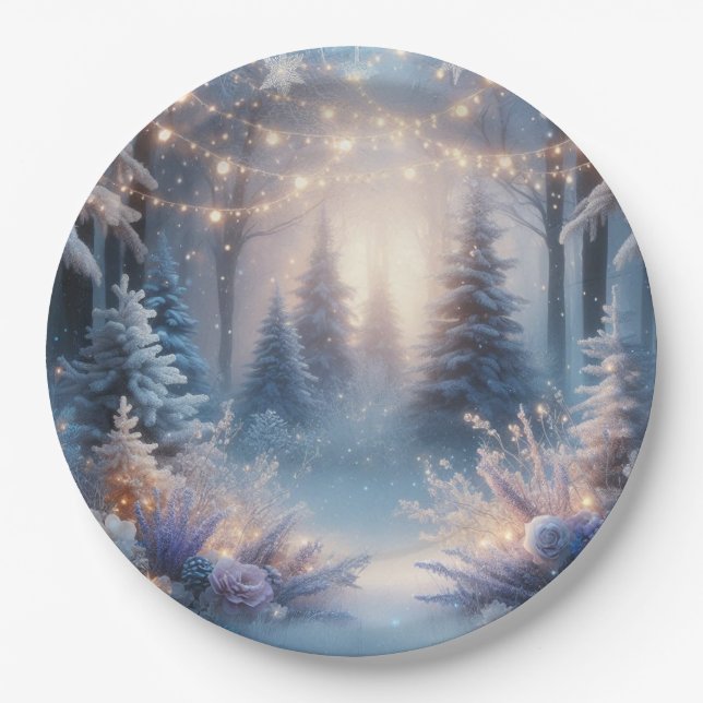 Winter Florals in Mattierten Pines Paper Teller (Vorderseite)