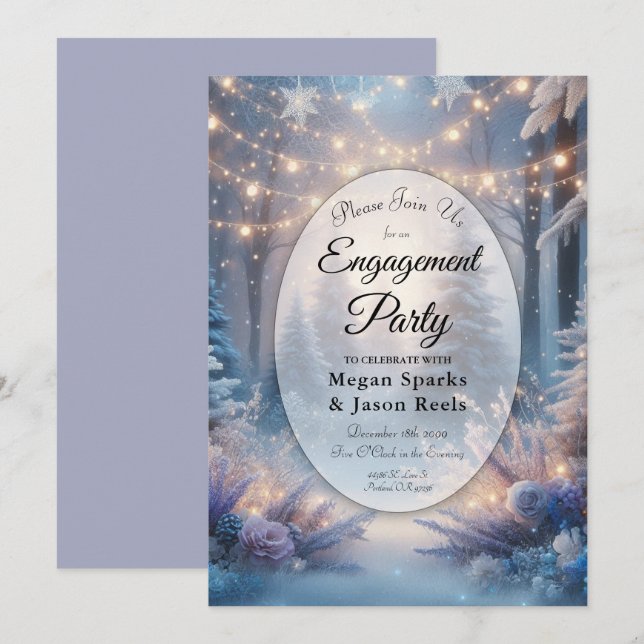 Winter Florals Mattierte Pines Engagement Party Einladung (Vorne/Hinten)