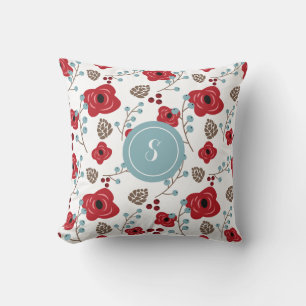 Winter Florals Poppies and Berries Monogram Kissen