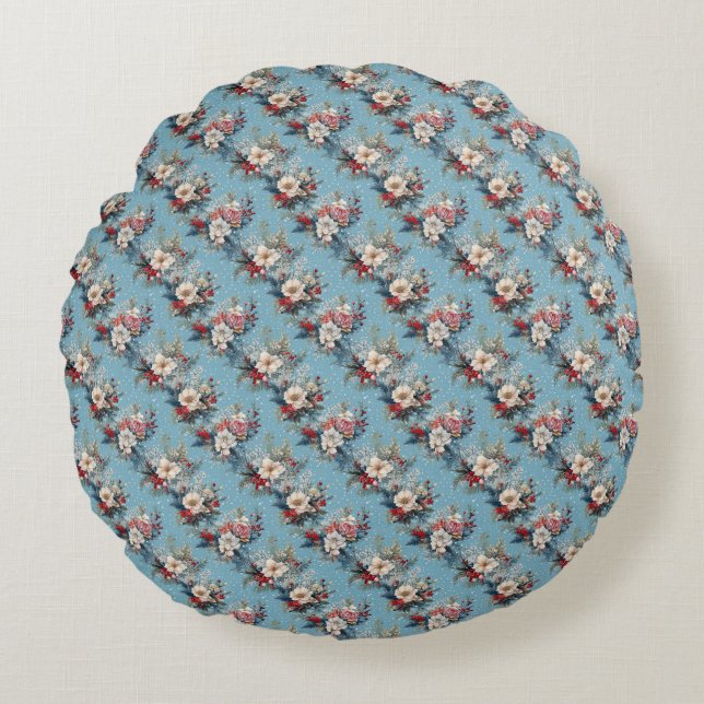 Winter Florals Rundes Kissen (Vorderseite)