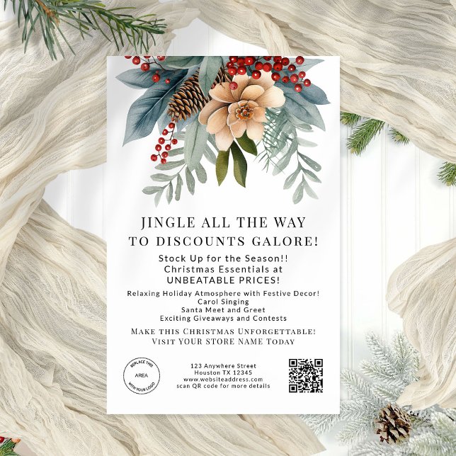 Winter Florals Store Christmas Angebote QR Code Flyer (Von Creator hochgeladen)