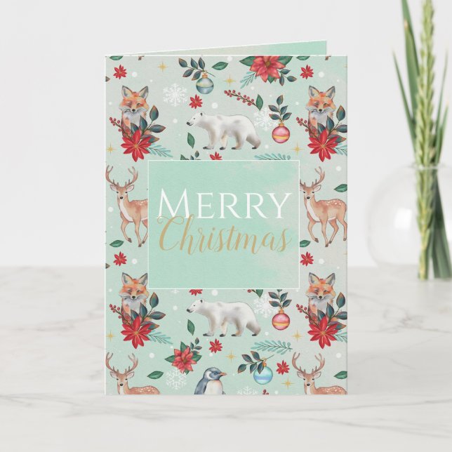 Winter Florest Animals Weihnachtsmuster Karte (Vorderseite)