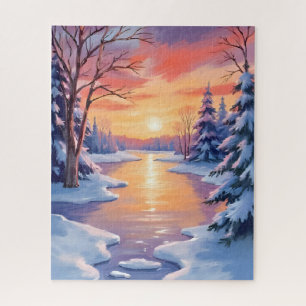 Winter-Fluss-Sonnenuntergangs-Landschaft Schnee Aq