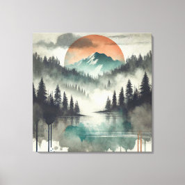 Winter Fog Mountain Forest Landschaft Orange Sonne Leinwanddruck