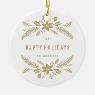 Winter Foliage Gold Keramikornament