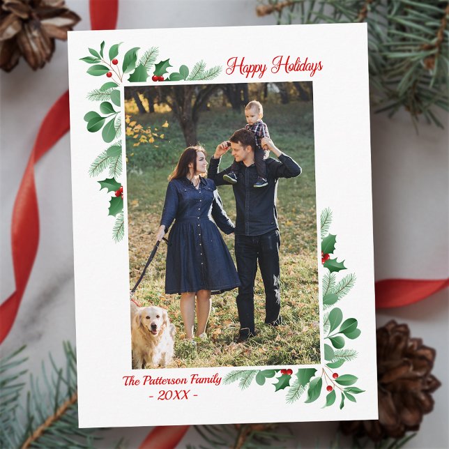 Winter Foliage Happy Holidays Foto Postkarte (Von Creator hochgeladen)
