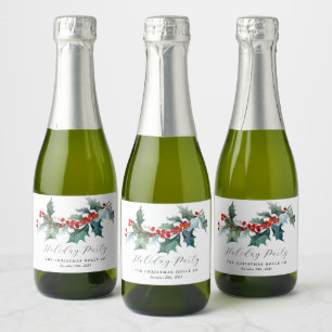 Winter Foliage Holly Berries Mini Champagner Label