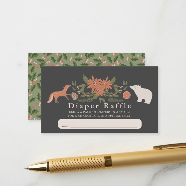 Winter Foliage Navy Baby Diaper Raffel Ticket Begleitkarte (Vorderseite/Rückseite Beispiel)
