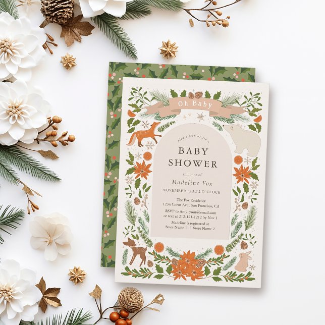 Winter Foliage Woodland Animals Kinderdusche Einladung (Von Creator hochgeladen)