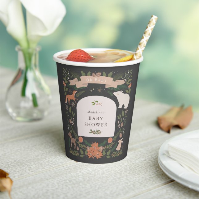 Winter Foliage Woodland Animals Navy Baby Dusche Pappbecher (In Situ)