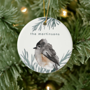 Winter Folies mit gemütlichem Vogel und Name Weihn Keramik Ornament