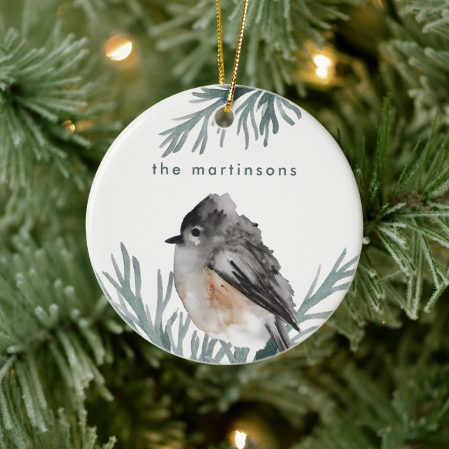 Winter Folies mit gemütlichem Vogel und Name Weihn Keramik Ornament (Baum)