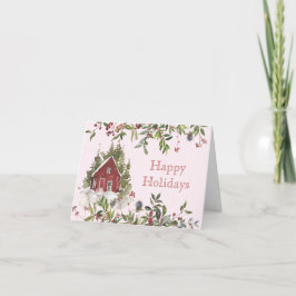 Winter Folies und Berries Pink Christmas Card Dankeskarte