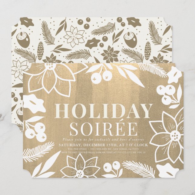 Winter Folliage Gold Holiday Soirée Party Einladung (Vorne/Hinten)