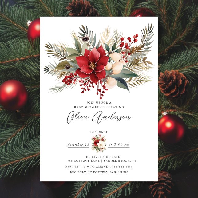 Winter Foral Baby Shower Einladung (Von Creator hochgeladen)