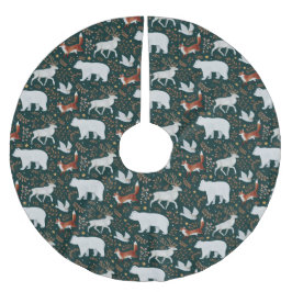 Winter forest animals Dark Green Tree Skirt Polyester Weihnachtsbaumdecke