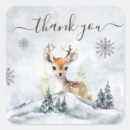 Winter Forest Baby Deer Baby Dusche Danke Quadratischer Aufkleber