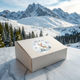 Winter Forest Baby Deer Baby Dusche Danke Runder Aufkleber