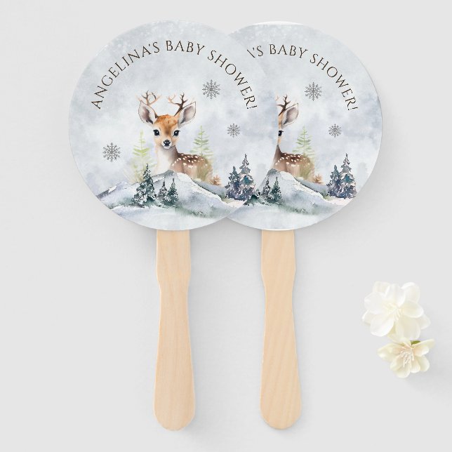 Winter Forest Baby Deer Baby Dusche Fächer (Vorne und Hinten)