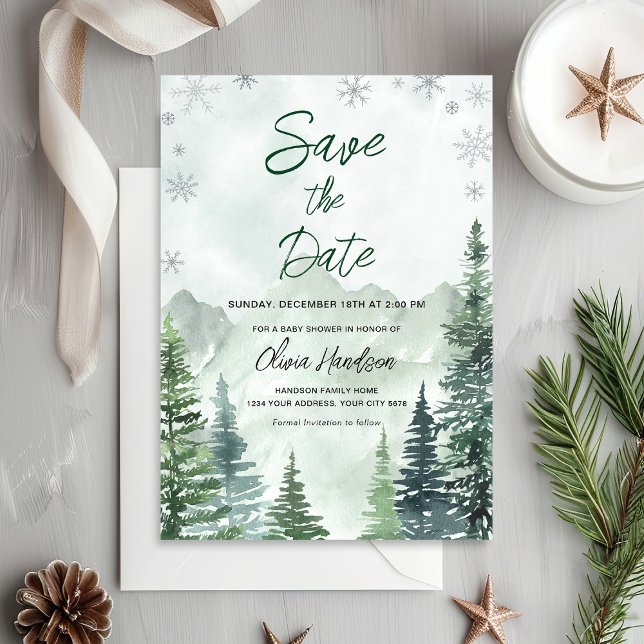 Winter Forest Baby Shower Save the Date Einladung (Von Creator hochgeladen)