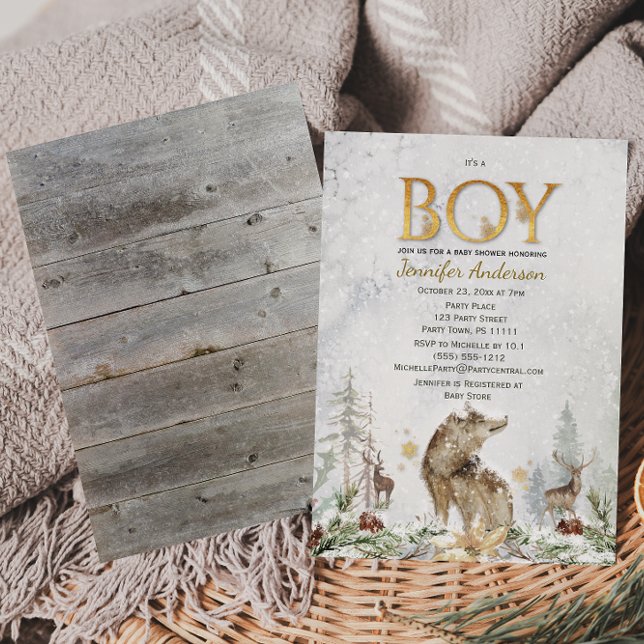 Winter Forest Boy Country Wolf Deer Baby Dusche Einladung (Von Creator hochgeladen)