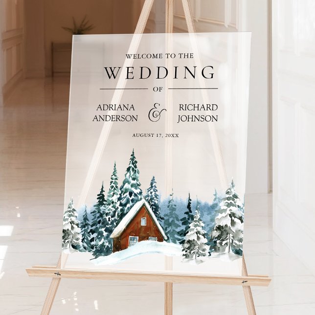 Winter Forest Cabin Lodge Wedding Welcome Acrylschild (Von Creator hochgeladen)