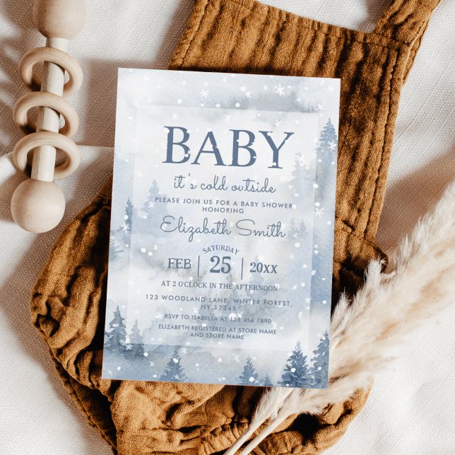 Winter Forest Dusty Blue Baby Shower  Einladung (Von Creator hochgeladen)