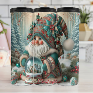 Winter Forest Gnome mit befeuchteter Globe Thermosbecher