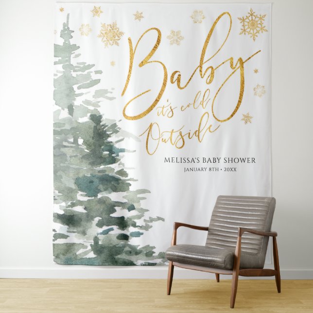 Winter Forest Gold Baby ist kalt im Außenbereich Wandteppich (Beispiel)