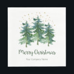 Winter Forest Merry Christmas Company Serviette<br><div class="desc">Diese festlichen Lunch-Servietten mit winterfarbenen Kiefernbäumen und goldenen Sternen und Konfetti,  die "Frohe Weihnachten!" in Grün sagen und Ihren Firmennamen tragen,  sind perfekt für die Feier der Ferien mit Mitarbeitern und Kunden. Sie werden Ihren Ansammlungen ein festliches Gefühl geben. Hol dir viel,  damit du nicht auslaufst!</div>