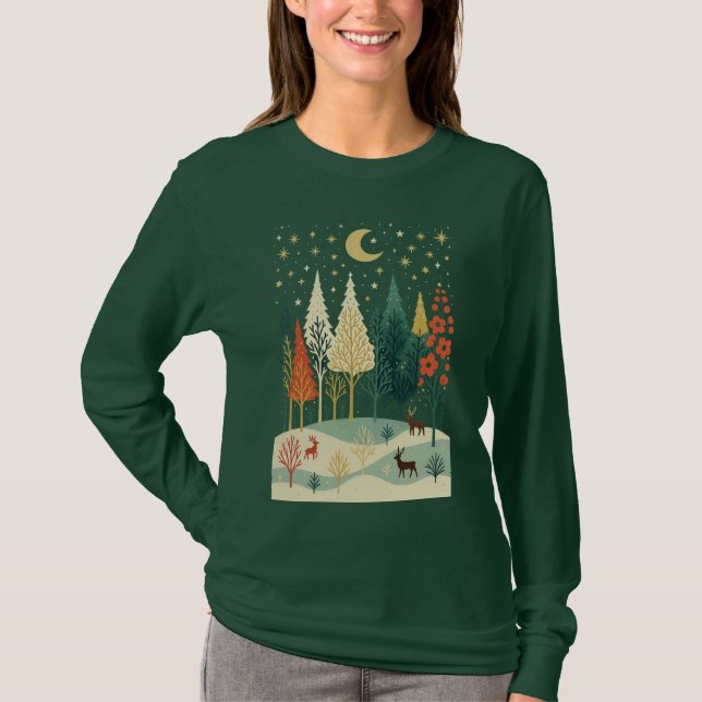 Winter Forest Night Long Sleeve T-Shirt | Peaceful (Vorderseite)