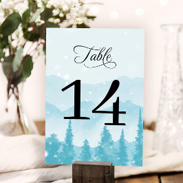 Winter Forest Pine Mountain Hochzeit modern Tischnummer